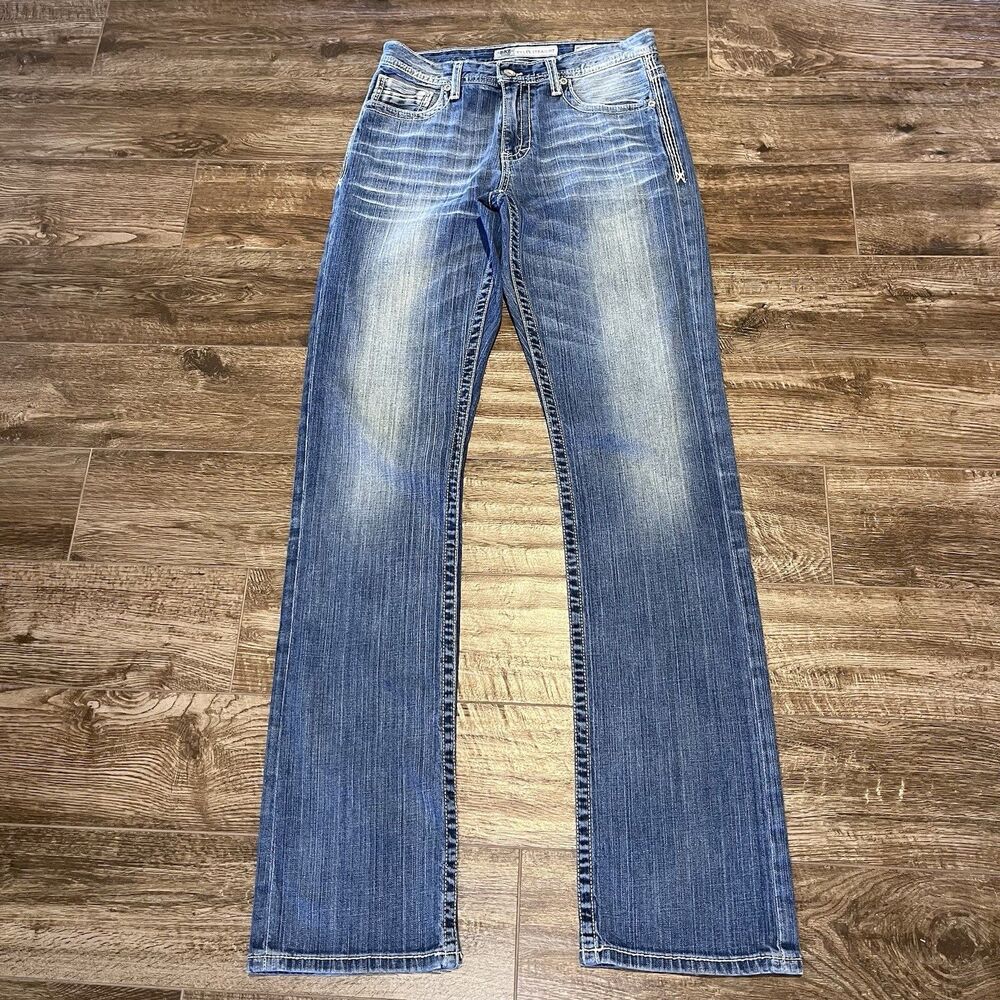 BKE Tyler Straight Jeans 31 XXL 31x37 Blue Wash Denim Distressed Relaxed Fit